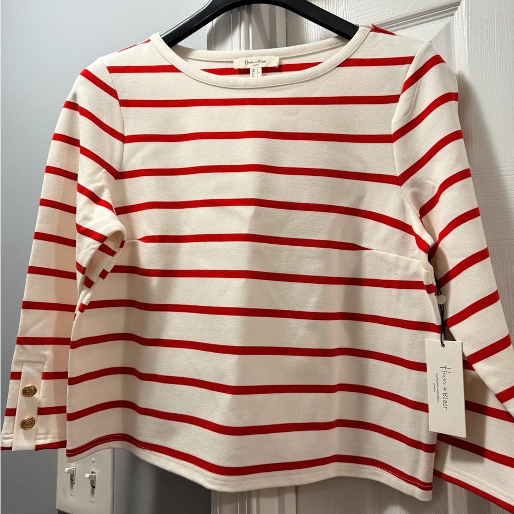 Haver + Blair (set of 2) Navy and cream & White and red Striped Tops - Picture 3 of 13